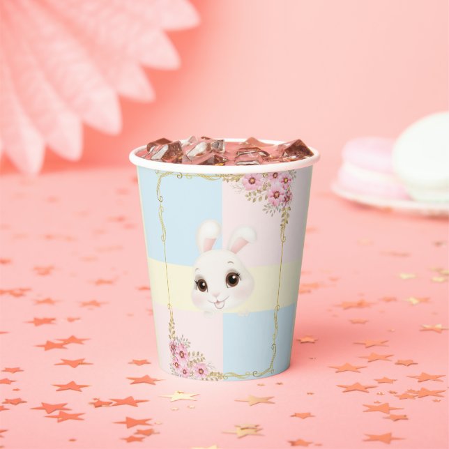Modern Elegant White Bunny Baby Shower Paper Cups (Insitu)