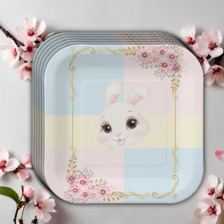 Modern Elegant White Bunny Baby Shower Paper Plates