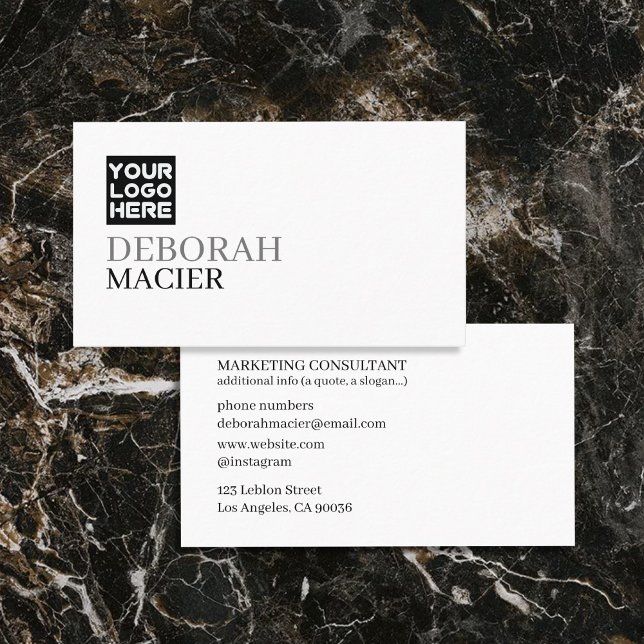 Modern Elegant White Business Card with Logo (Creator Uploaded)