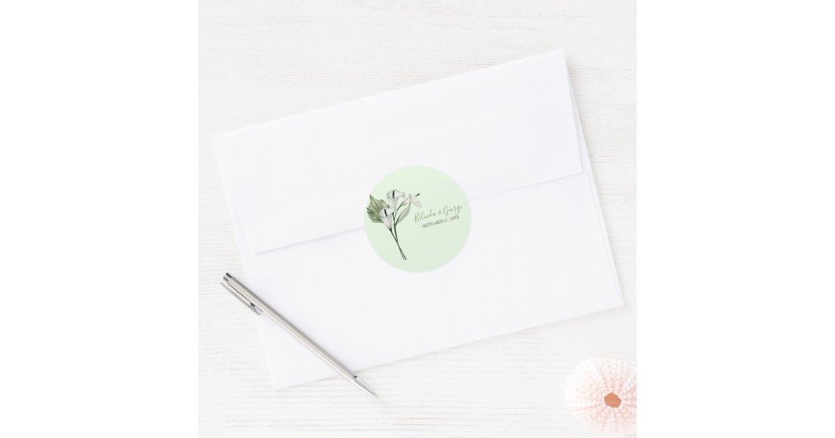 Modern Elegant White Calla Lilies Wedding Classic Round Sticker | Zazzle