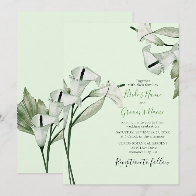 Modern Elegant White Calla Lilies Wedding Invitation (Front/Back)