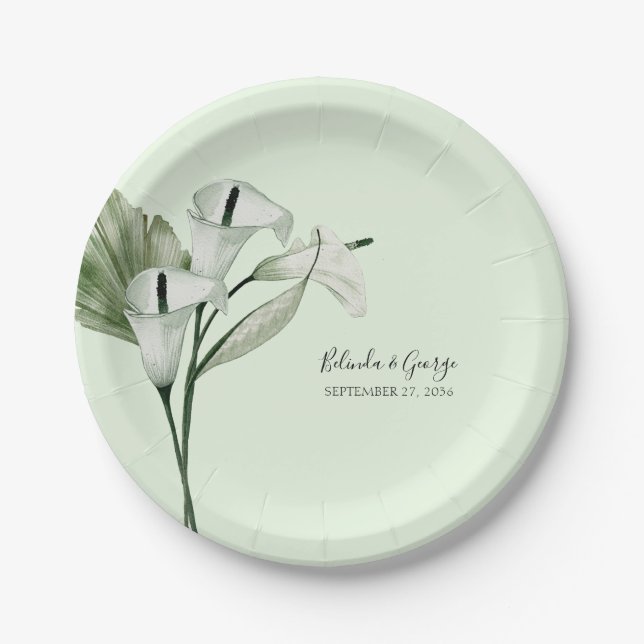 Modern Elegant White Calla Lilies Wedding Paper Plates (Front)