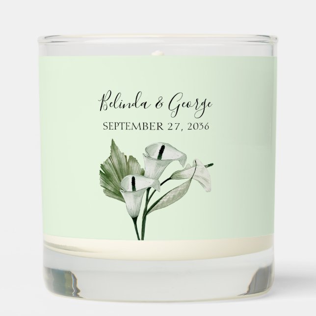 Modern Elegant White Calla Lilies Wedding Scented Candle (Front)