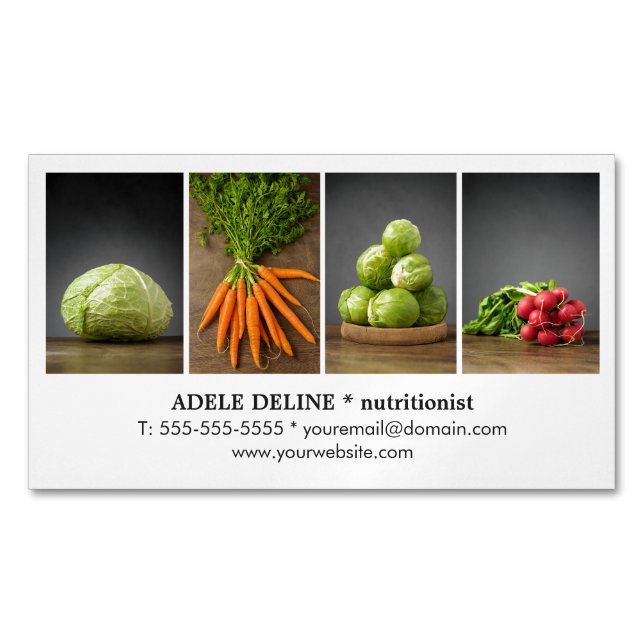Modern Elegant White Catering Chef Nutritionist Magnetic Business Card (Front)