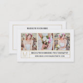 Modern elegant white chic gold lines photography business card (Front/Back)