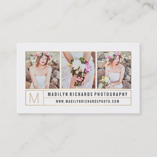 Customizable Modern elegant white chic gold lines photography business card