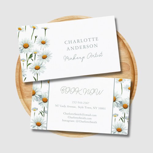 Modern Elegant White Daisy Floral Trendy Business Business Card