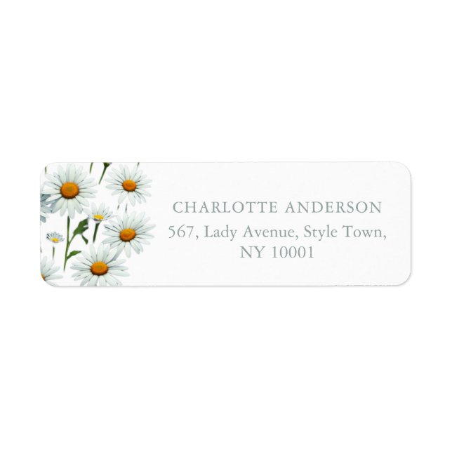 Modern Elegant White Daisy Floral Trendy Business Label (Front)