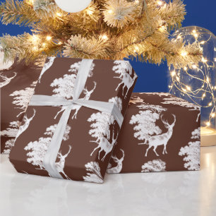 Modern Elegant White Deer Woodland Brown Wrapping Paper