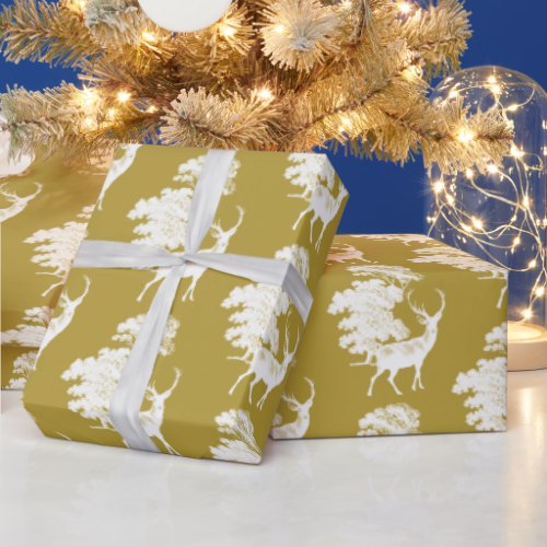 Modern Elegant White Deer Woodland Gold Wrapping Paper