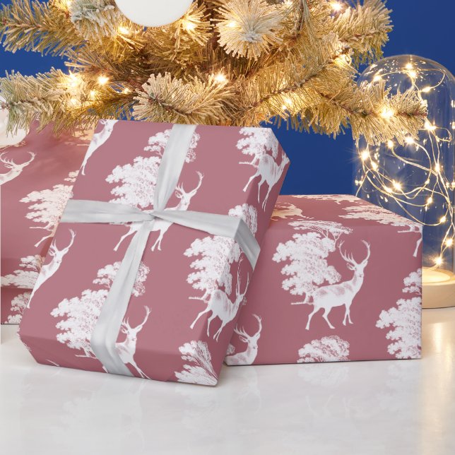 Modern Elegant White Deer Woodland Rose Gold Wrapping Paper (Holidays)