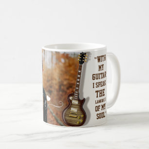 Modern Elegant White Electric Guitar Photo & Name Coffee Mug