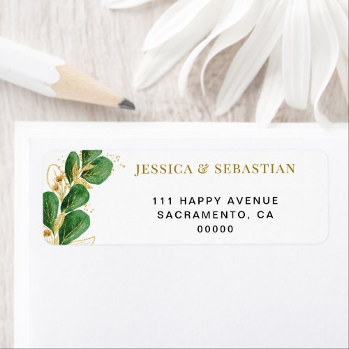 Modern Elegant White Emerald Green  Gold Wedding Label