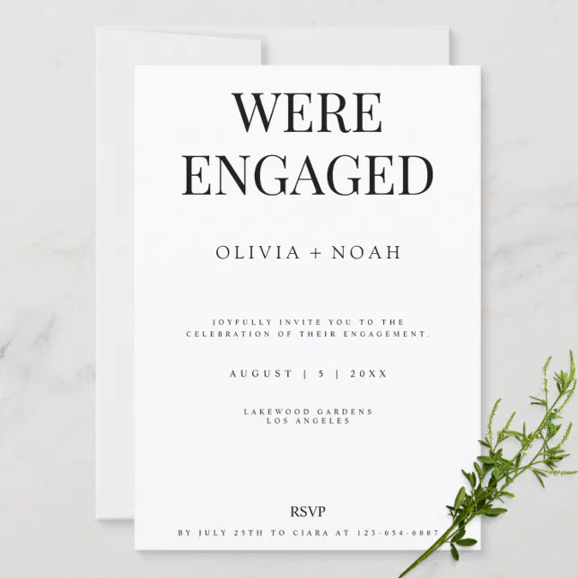 Modern & Elegant White Engagement Party Invitation | Zazzle