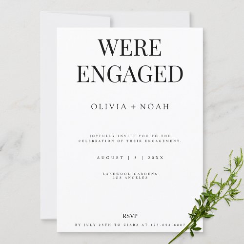 Modern  Elegant White Engagement Party Invitation