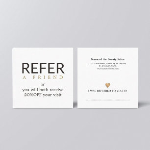 Modern Elegant White Faux Gold Beauty Referral Card