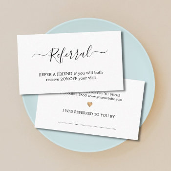 Modern Elegant White Faux Gold Heart Beauty  Referral Card by pro_business_card at Zazzle