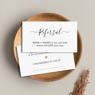 Modern Elegant White Faux Gold Heart Beauty  Referral Card
