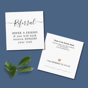 Modern Elegant White Faux Gold Heart Beauty Referral Card by pro_business_card at Zazzle