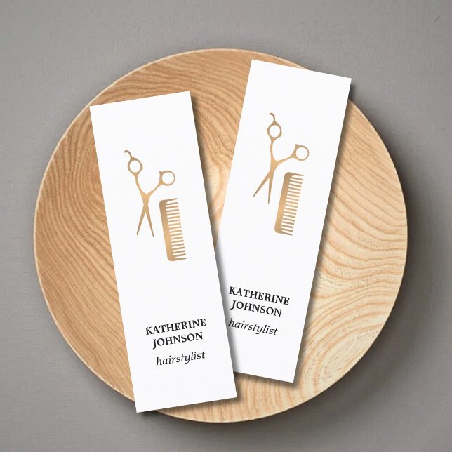 Modern Elegant White Faux Gold Scissors Comb Mini Business Card (Creator Uploaded)