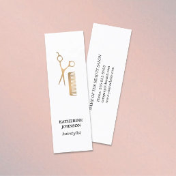 Modern Elegant White Faux Gold Scissors Comb Mini Business Card