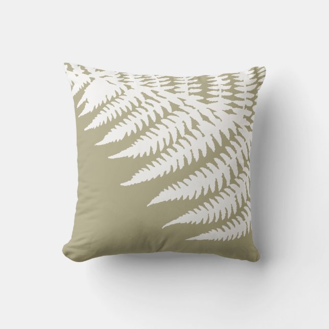 Modern Elegant White Fern Beige Throw Pillow (Front)