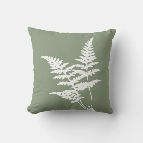 Modern Elegant White Fern Sage Green Throw Pillow