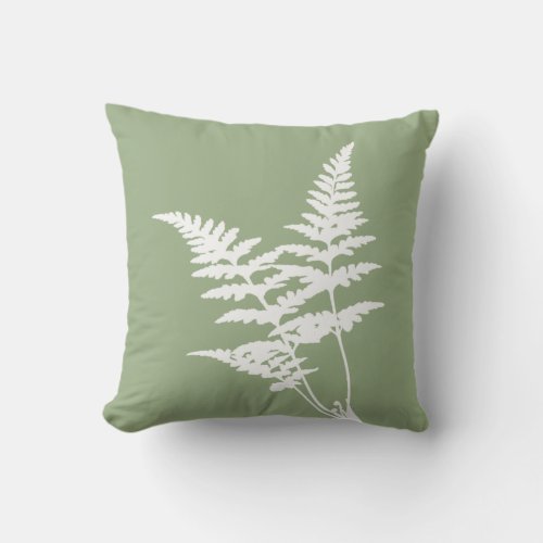 Modern Elegant White Fern Sage Green Throw Pillow