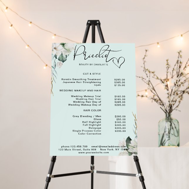 Modern,  elegant white flowers , price list foam board (In Situ (Stand))