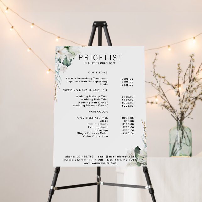 Modern,  elegant white flowers , price list foam board (In Situ (Stand))