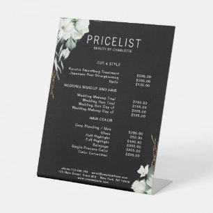 Modern, elegant white flowers , price list pedestal sign