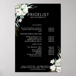 Modern,  elegant white flowers , price list poster