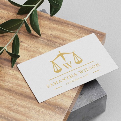 Modern Elegant White Gold Attorney Lawyer Business Card