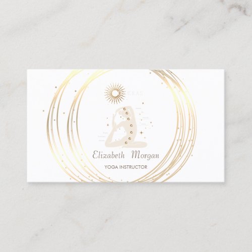 Modern Elegant White Gold Circles Yoga Girl Business Card