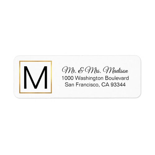 Modern Elegant White Gold Frame Monogram Initials Label