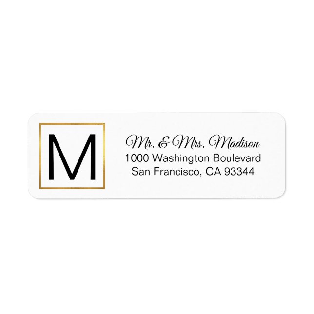 Modern Elegant White Gold Frame Monogram Initials Label (Front)
