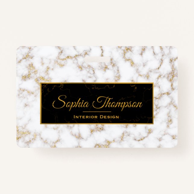 Modern Elegant White Gold Marble Monogram - Badge (Front)