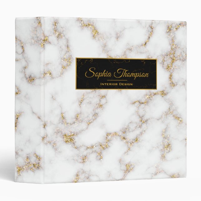 Modern Elegant White Gold Marble Name - Binder (Front/Spine)