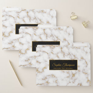 Modern Elegant White Gold Marble Name File Folder