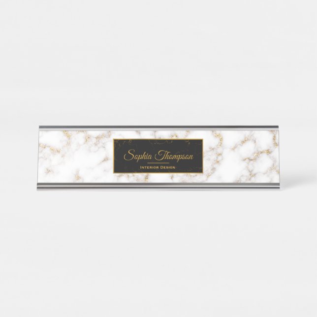 Modern Elegant White Gold Marble Name - Name Plate (Front)