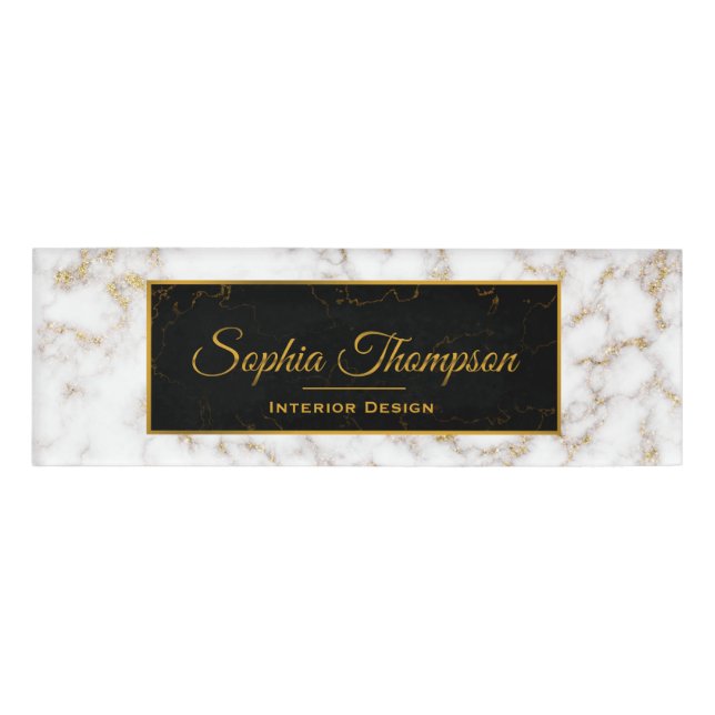 Modern Elegant White Gold Marble Name - Name Tag (Front)