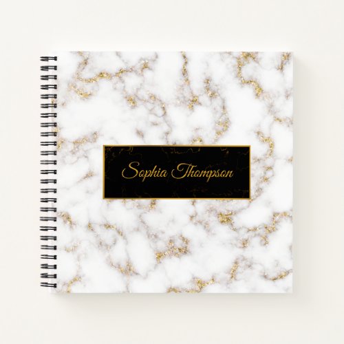 Modern Elegant White Gold Marble Name _ Notebook
