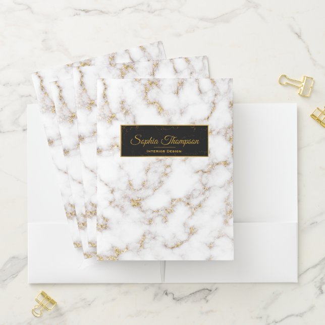 Modern Elegant White Gold Marble - Pocket Folder (In Situ)