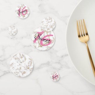 Modern Elegant White Gold Marble Sweet 16 Confetti