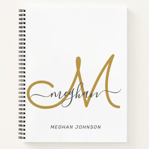 Modern Elegant White Gold Script Monogrammed Notebook