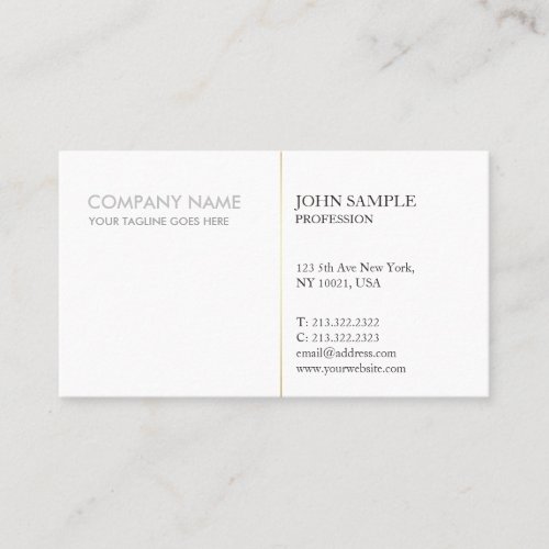 Modern Elegant White Gold Simple Corporate Plain Business Card