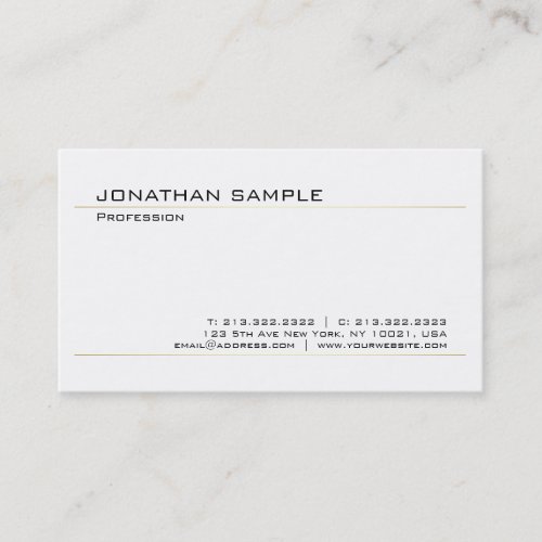 Modern Elegant White Gold Trendy Simple Design Business Card