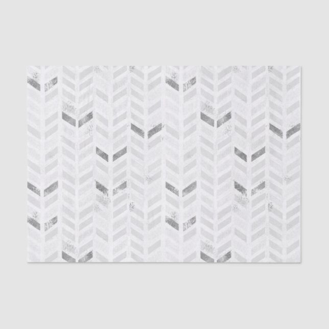 Modern Elegant White Gray Painted Chevron Pattern Tissue Paper (Front)
