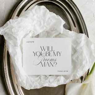 Modern Elegant White Groomsman Proposal Card