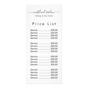 Modern Elegant White Hair Salon Price Rack Card